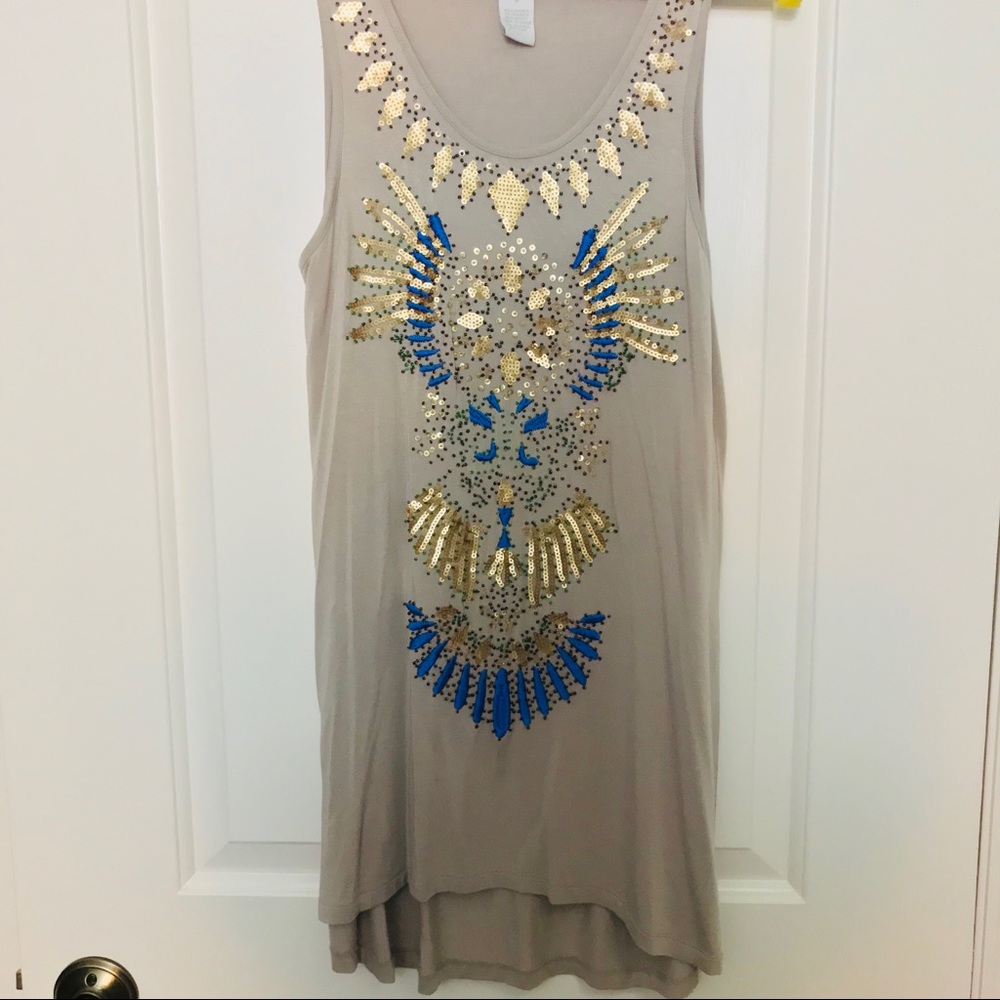 Sequin Embroidered Gold & Blue Sunburst Design Top